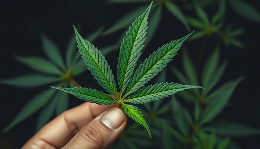Close-up of a cannabis leaf, held up, illustrating cannabis for chronic pelvic pain relief.