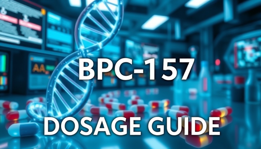 BPC-157 Dosage Guide with DNA helix and capsules in lab.