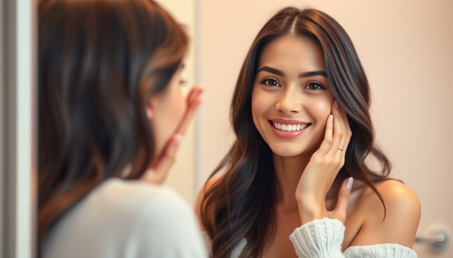 Woman applying clean beauty product in a modern bathroom.