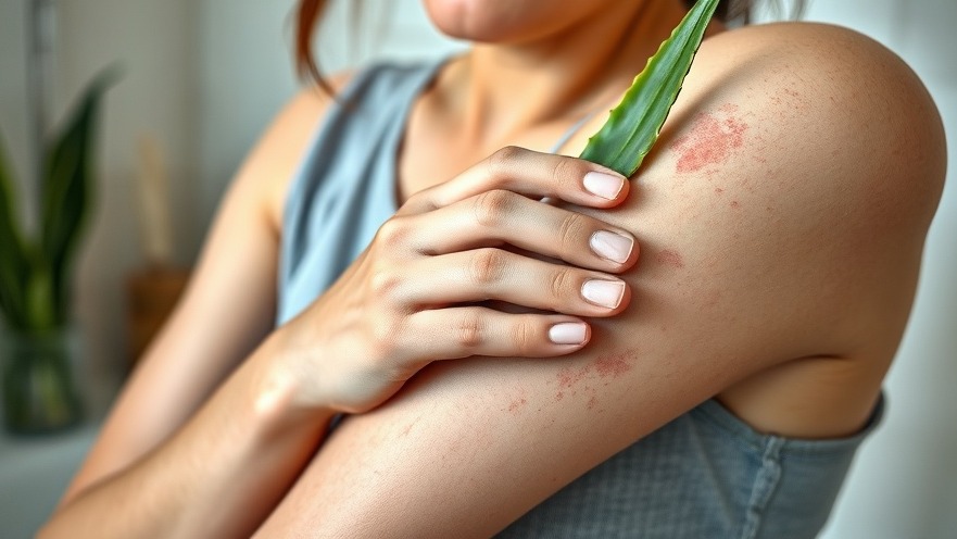 Woman using natural solutions, aloe leaf, on itchy rash in bathroom
