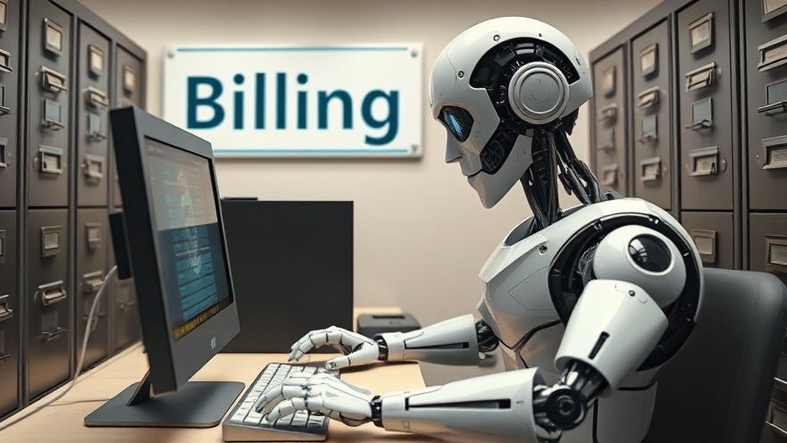 Robot typing on a computer providing nutrition advice for mental well being.