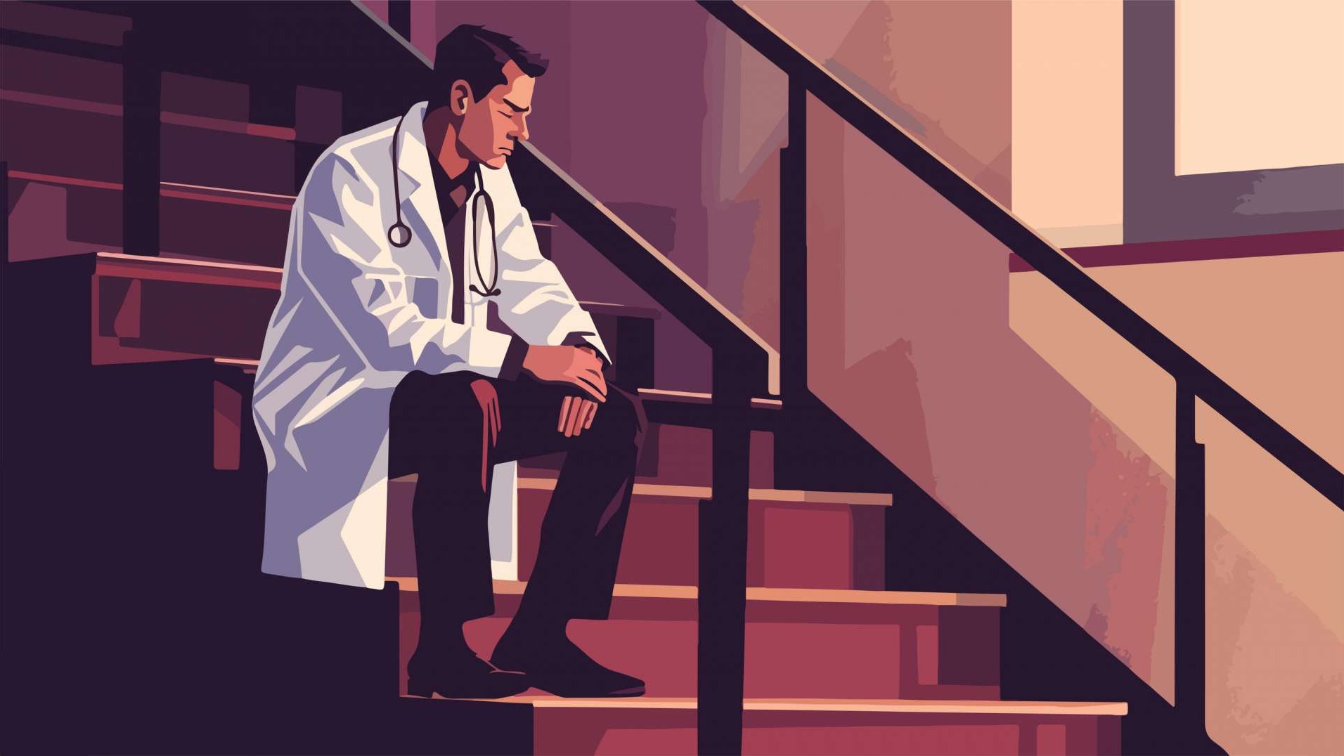 Exhausted doctor leaving insurance-based care.