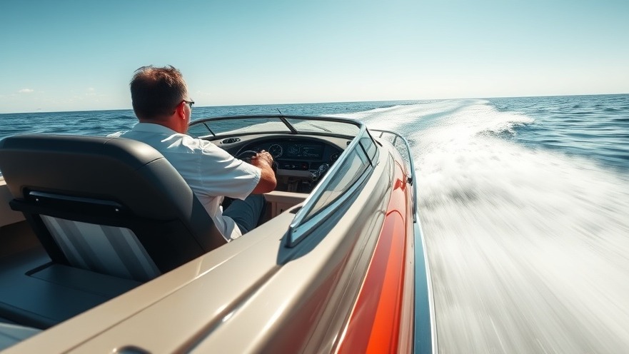 Speedboat speeding in open water, highlighting boating safety tips and water injuries.