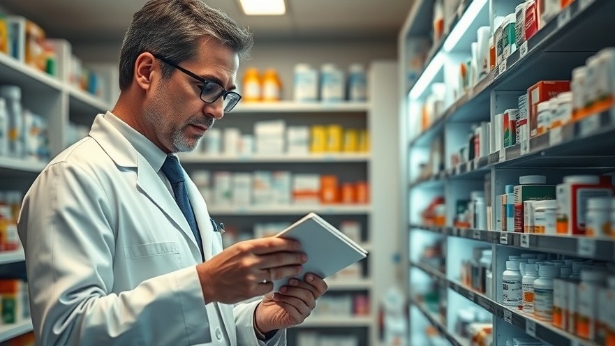 Pharmacist examining stocked essential medications to address medicine shortages.