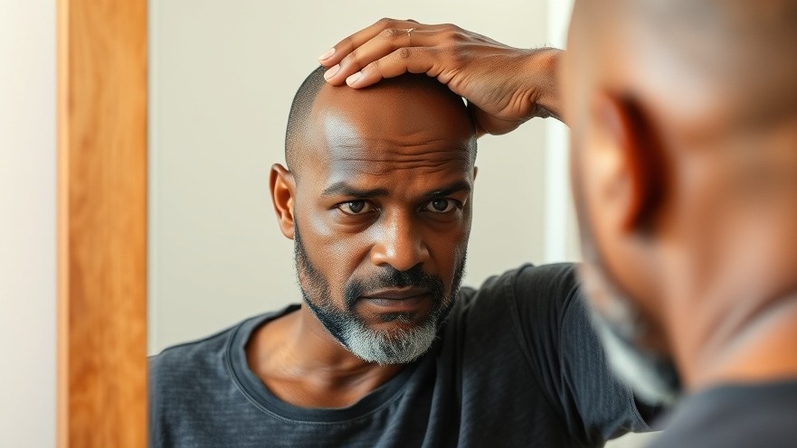 Middle-aged balding man examines his hair loss in mirror, highlighting FFA diagnosis age.