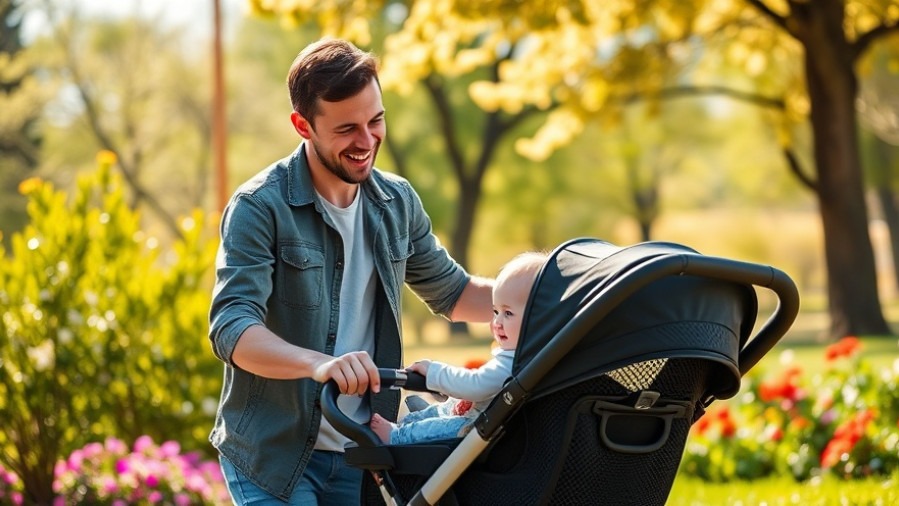 Fit families enjoy parks with a stylish black travel stroller, highlighting ergonomic design.