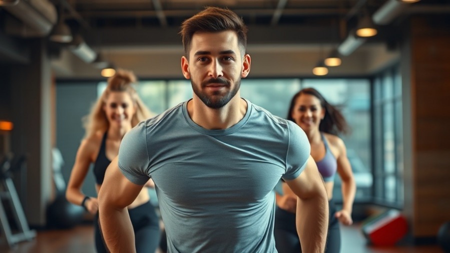 Male leading beginner-friendly cardio in a spacious fitness studio.