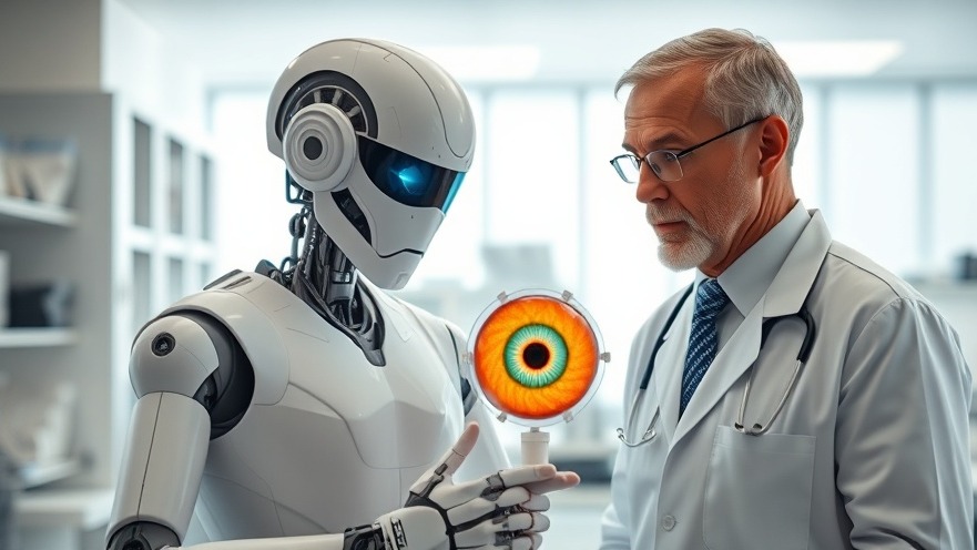 AI in Ophthalmology: Doctor and robot discussing innovative eye care treatments