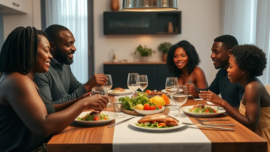 Black family enjoying a healthy dinner promoting inflammation and heart health.