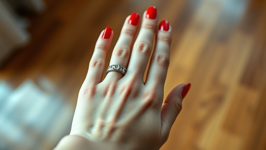 Close-up of elegant hand showcasing nail art, perfect for quick home workouts aesthetic.