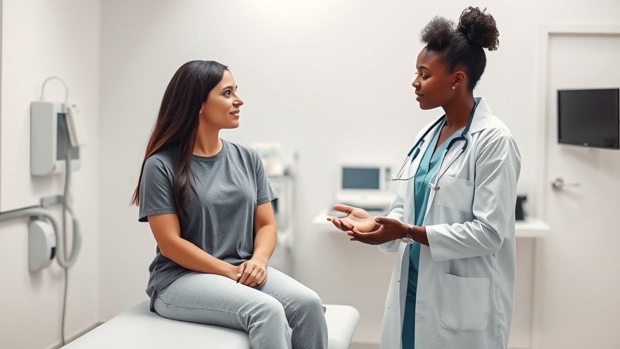 Female patient consulting with black doctor about skin cancer treatment options, Mohs micrographic surgery.