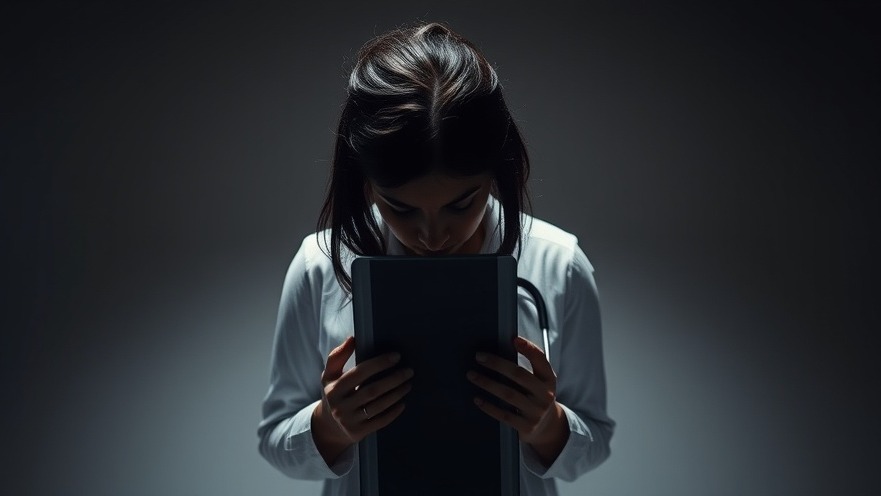 Distressed black female doctor in dark room, highlighting burnout management in healthcare.