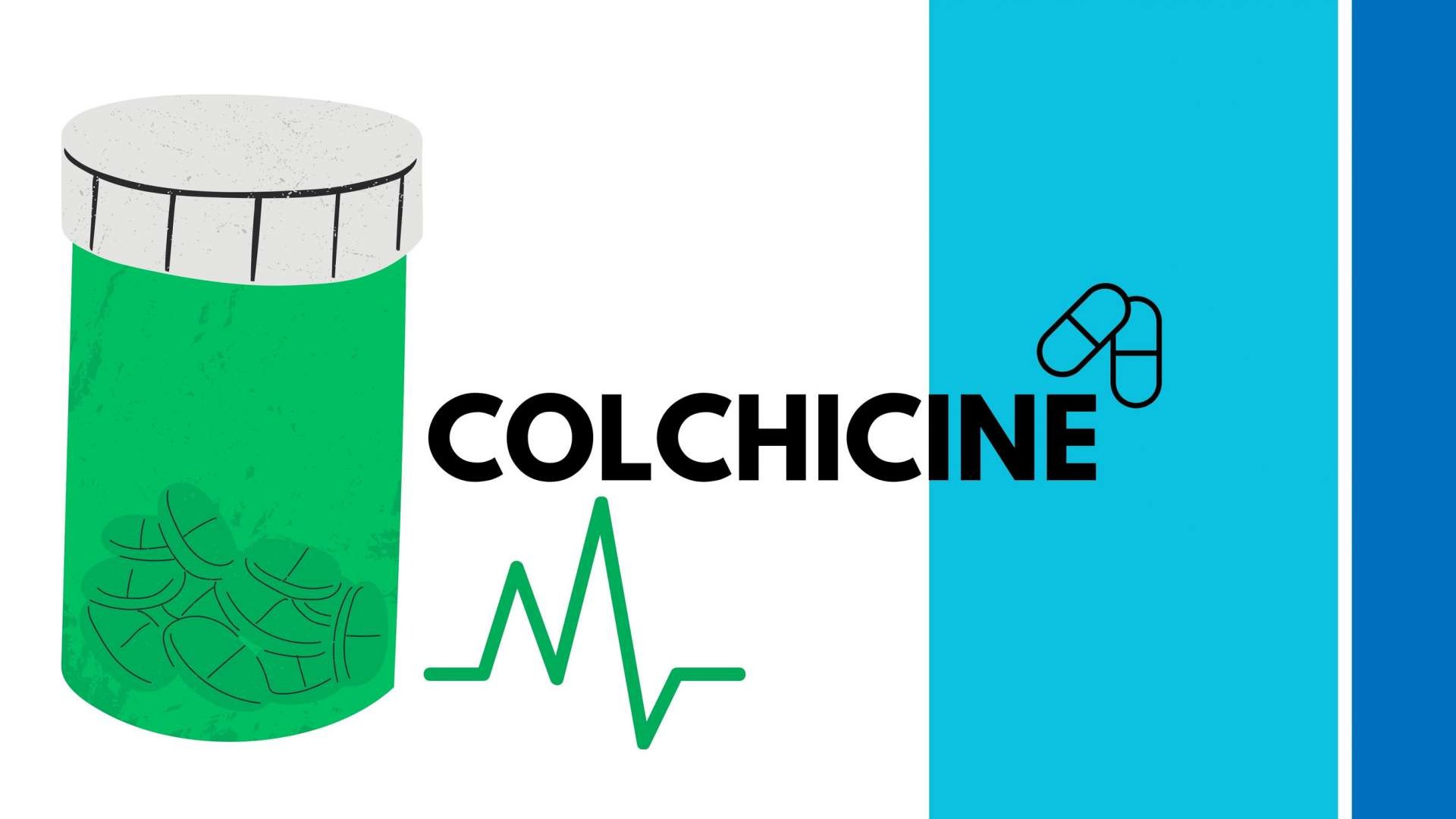 Colchicine pill on purple background related to cardiovascular outcomes.