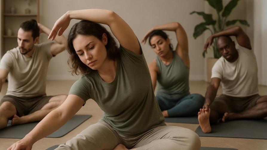 Dancers stretching for health and wellness, showcasing injury prevention techniques.