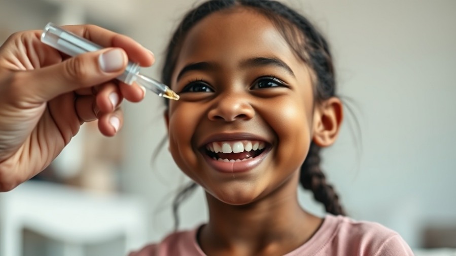 Cheerful young girl receiving pediatric drug formulations with an eye dropper, promoting child health.