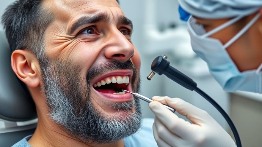 Concerned man in dental chair receiving dental care for oral health during addiction recovery.