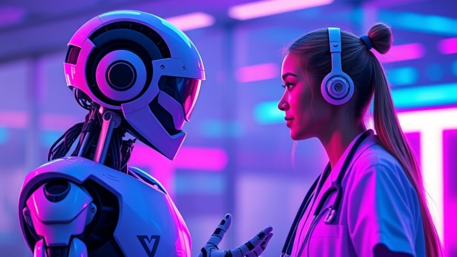 Robot interacts with a medical student, showcasing professional identity formation in healthcare technology.
