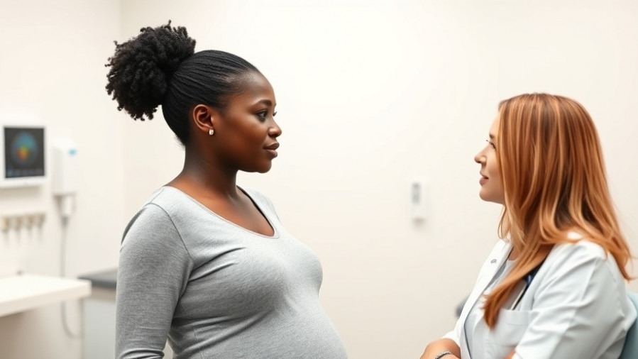 Pregnant Black woman discussing maternal health equity with her doctor.