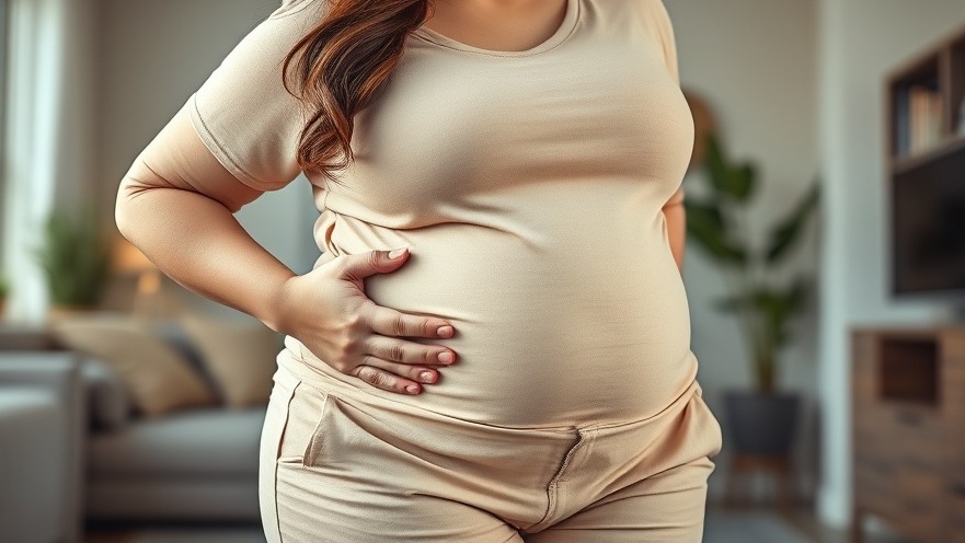 Overweight female in beige outfit showing discomfort, aligning with health lifestyle trends.