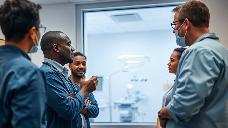 Mature black doctor discussing patient safety and communication in surgery with students.