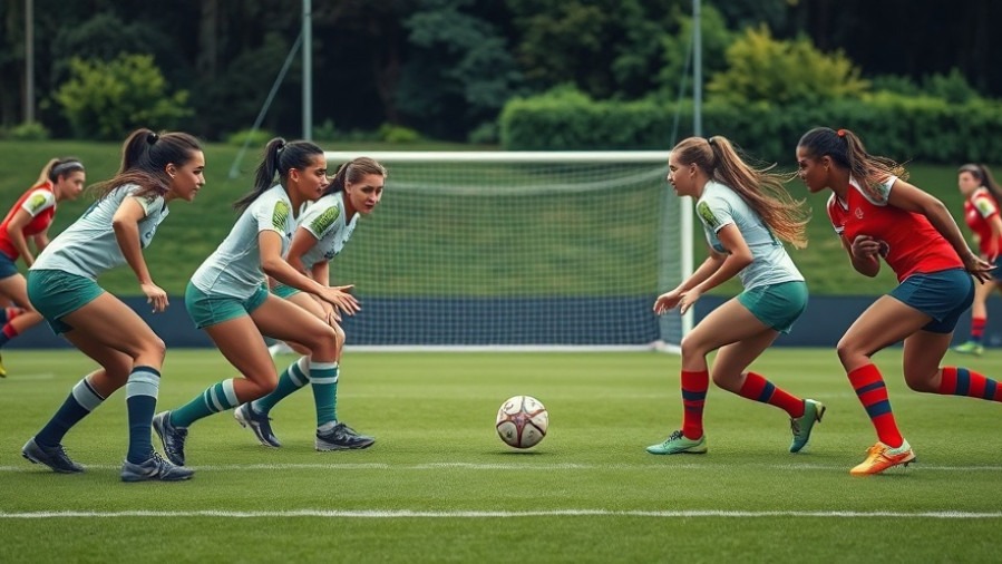 Dynamic women's rugby players showcasing resilience and fitness on a vibrant sports field.