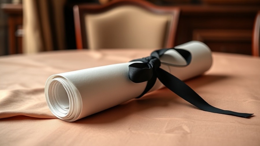 Medical degree with ribbon on satin table, symbolizing excellence in patient care.