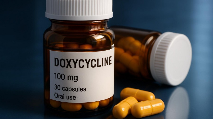 Doxycycline bottle for Rectal Chlamydia treatment, enhancing Men's Health and STI awareness.