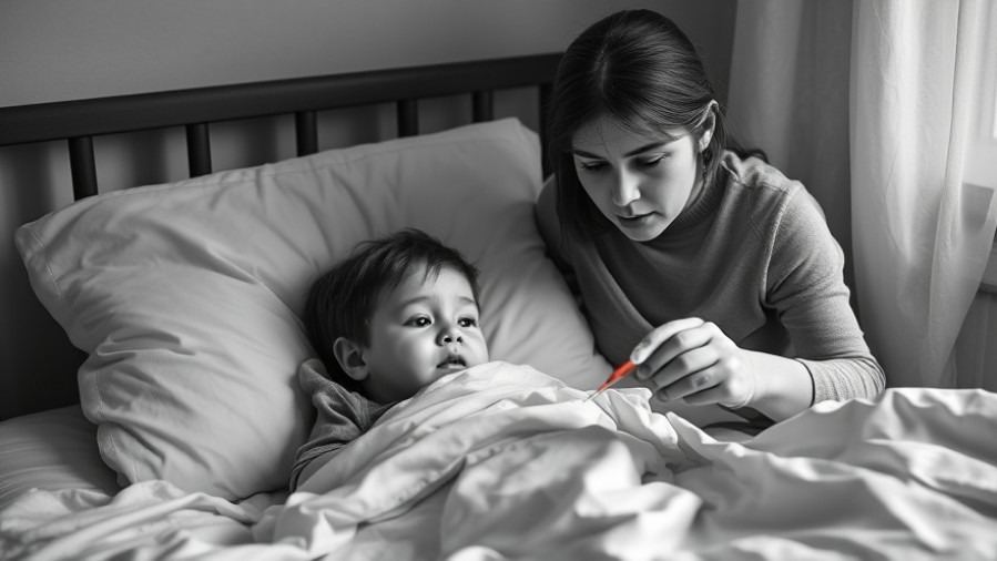 Mother monitoring child's fever during flu season health trends.