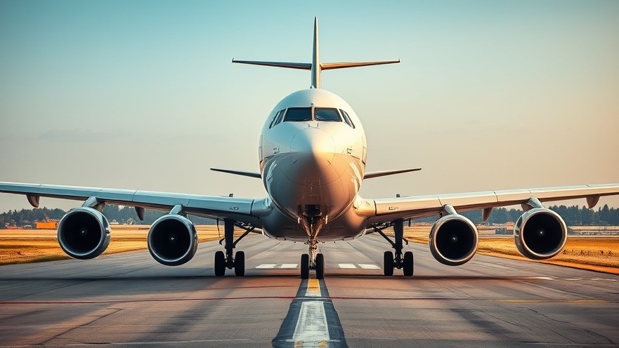 Commercial plane ready for takeoff, highlighting public health recommendations and transmission risk.