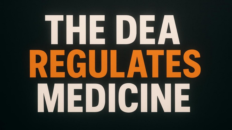 Bold graphic on DEA regulation in pain management and patient trust.