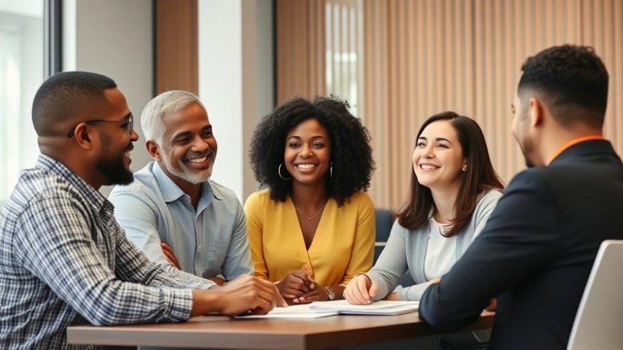 Diverse black and white team members smiling in a meeting together