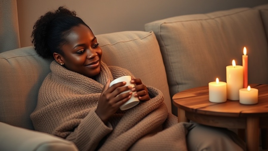 Embrace well-being in a cozy space, black woman enjoys health news with a warm drink.
