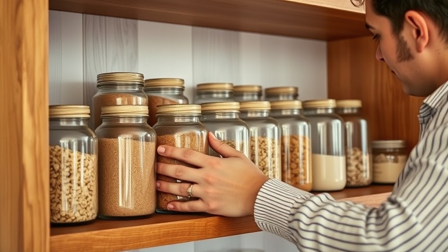 Clutter management by organizing glass jars in a warm kitchen for stress reduction.