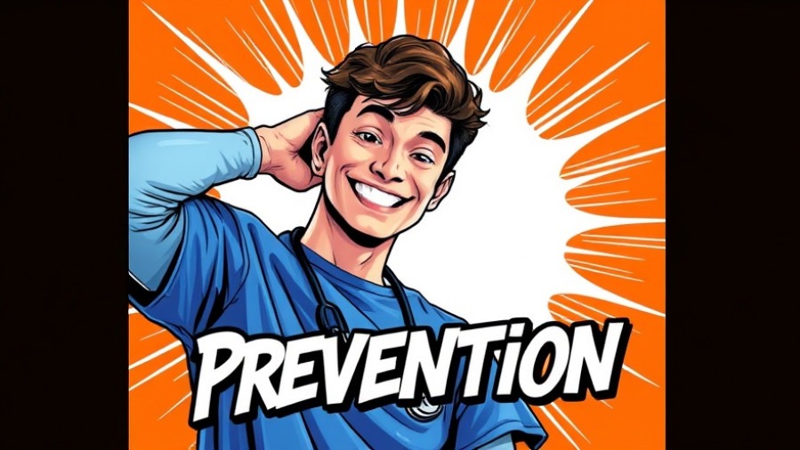 Young man in blue scrubs promoting patient communication and preventative care in a playful Reddit-themed design.