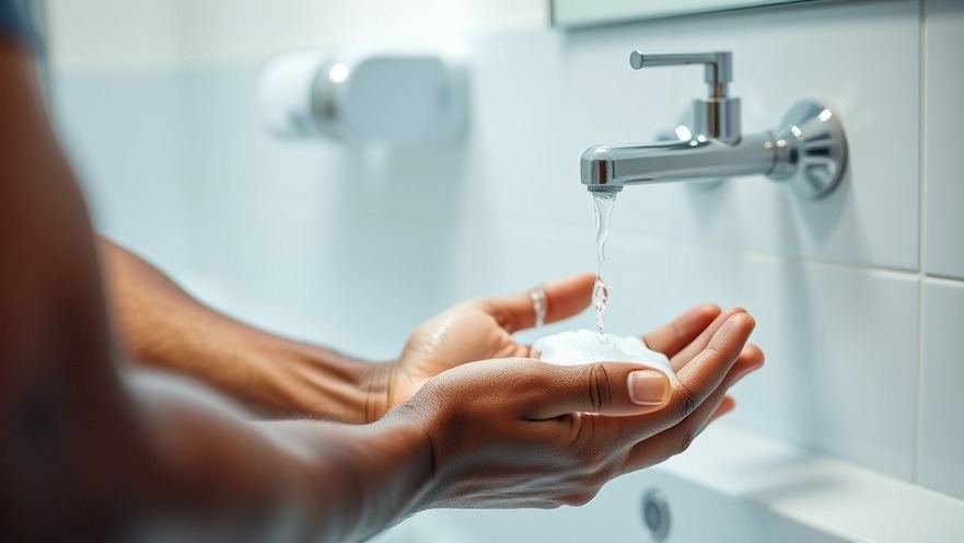 Black man's hands washing soap off, promoting health information on Ebola virus disease.