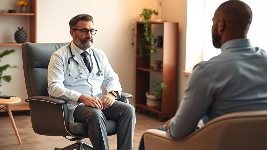 Male doctor seeking support from counselor, highlighting burnout in healthcare.
