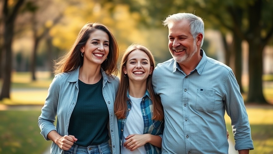 Smiling family enjoying wellness tips in a park, embodying mindful eating and happiness.