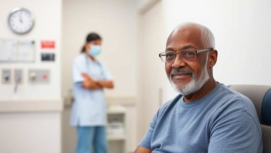 Senior black man receiving vaccination access in a medical office.
