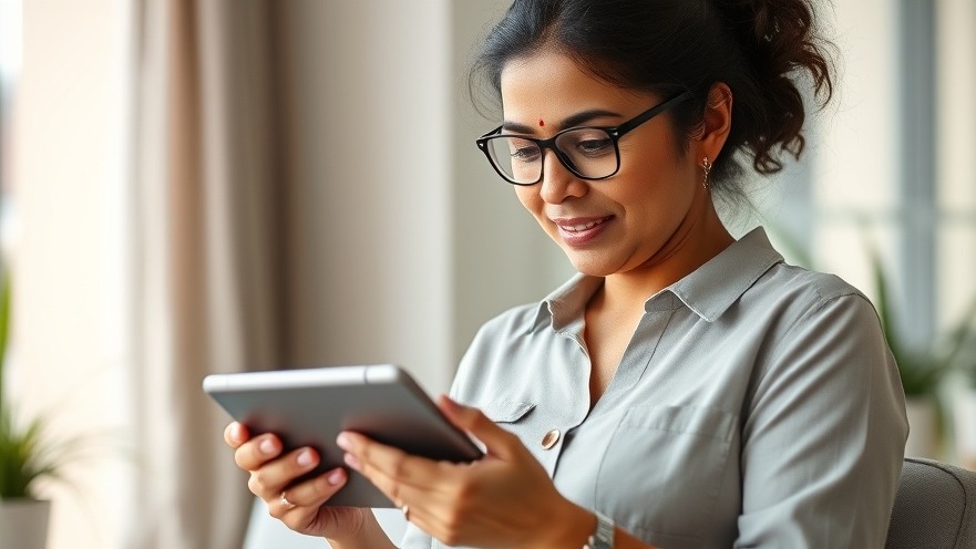 Middle-aged Indian business owner reviewing a SEO quote on her tablet.