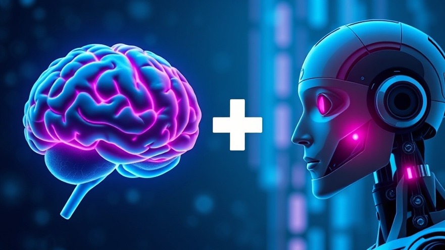 Futuristic image of a brain and robot, exploring well being and mental health.
