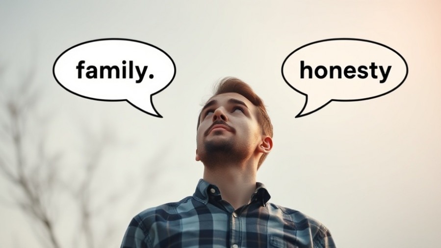 Man contemplating personal growth and self-awareness, pondering core values: family and honesty.