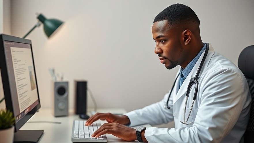 Black doctor engaging with public opinion on healthcare ethics via social media.