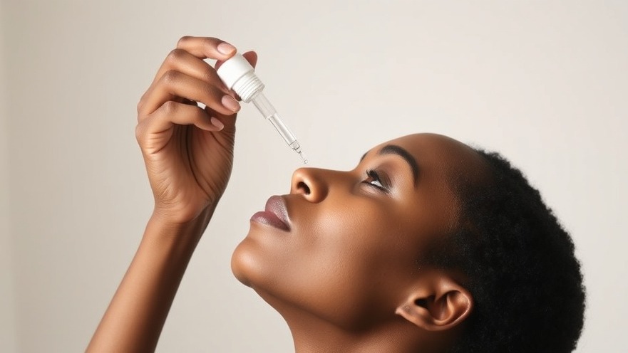 Black woman uses eye drops for red eye relief, following eye health tips.