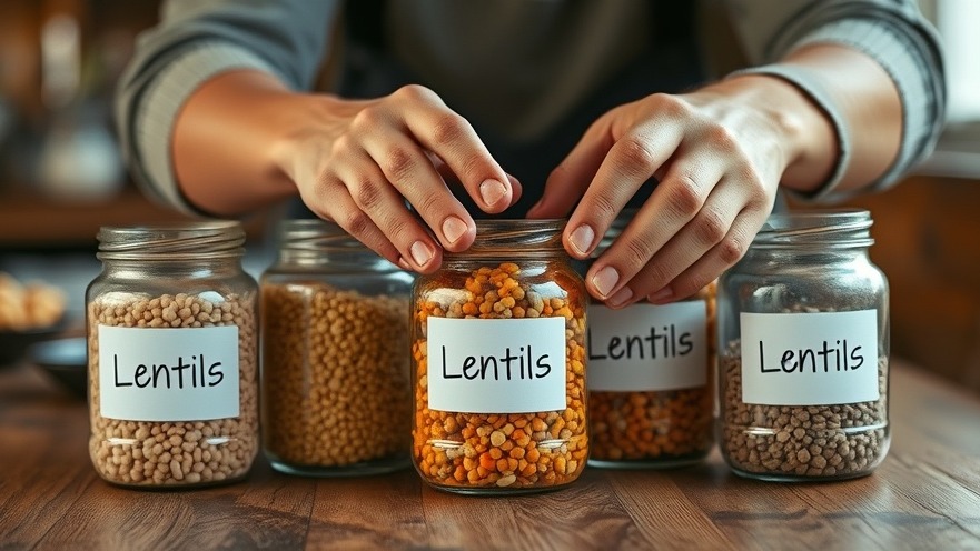 Sustainable living: organizing lentils in labeled jars for waste management