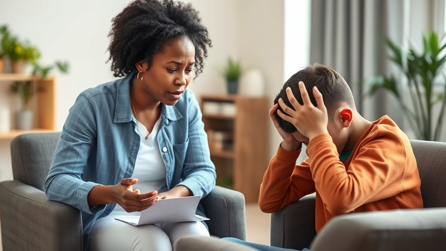 Counseling session for Mental Health Awareness: Black female counselor with distressed boy.