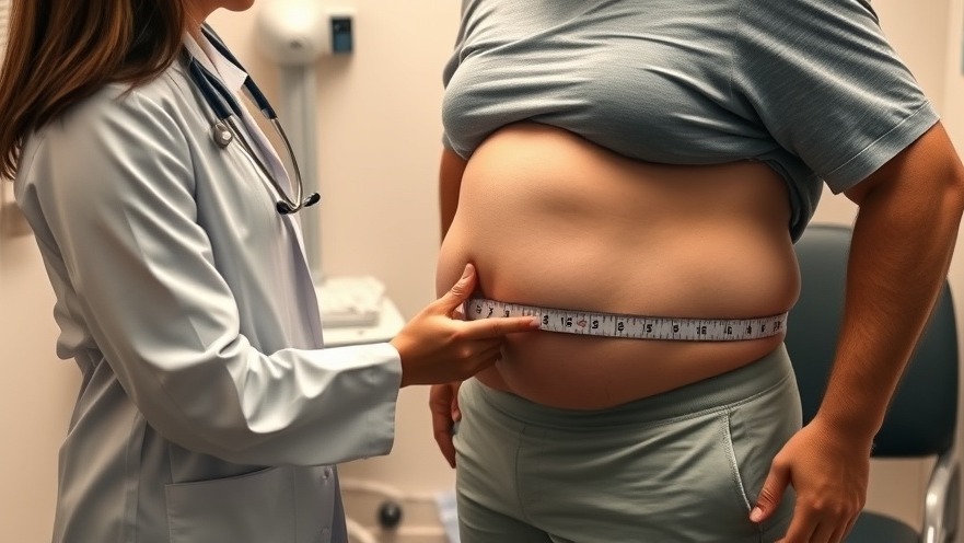 Doctor measuring waist circumference in a clinical setting for health awareness on metabolic syndrome.