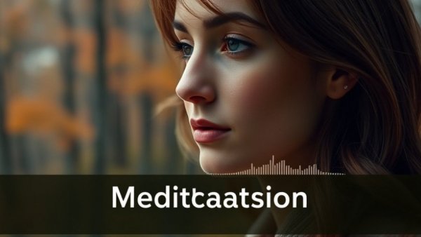 Mindfulness meditation for chronic pain session banner with serene landscape and thoughtful woman.