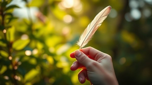 Hand with a feather pen symbolizing overcoming creative blocks.