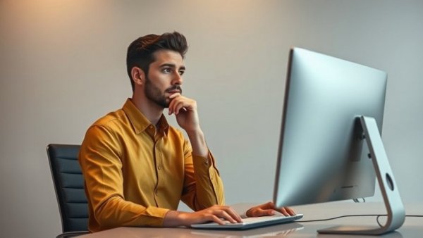 Thoughtful young man working on a computer, showcasing digital wellness solutions for burnout.