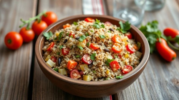 Vibrant quinoa salad as perfect protein for seniors meal.